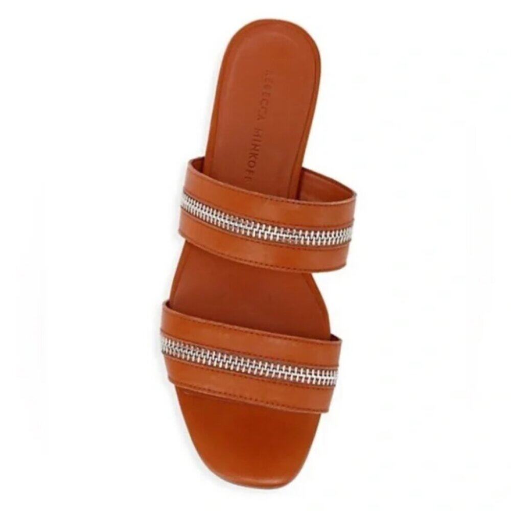 Rebecca Minkoff Size 8.5M Marciann Zipper Leather Mules Slides Neutral Coastal